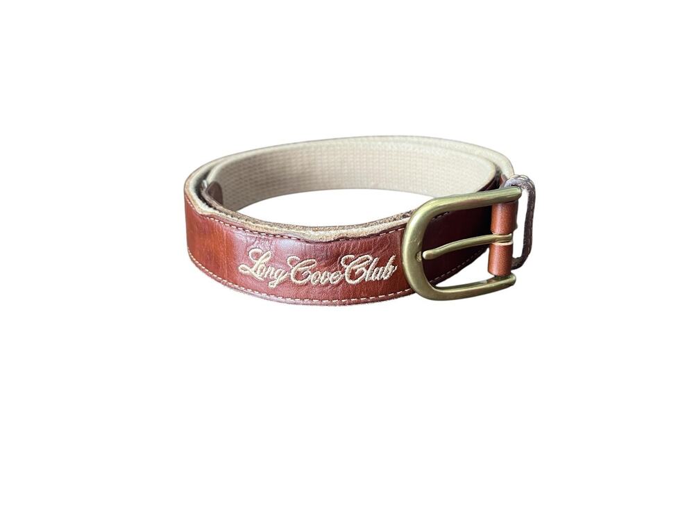 YRI Brown Canvas Leather Belt 36 USA Brass Buckle Long Cove Club Hilton Head